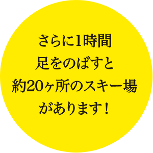 さらに1時間足をのばすと約20ヶ所のスキー場があります！